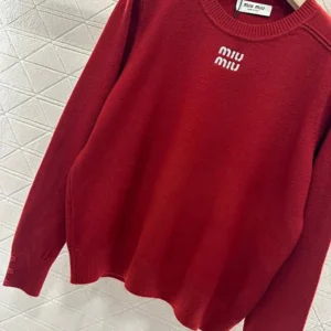 Miu Miu Women Cashmere Crew-Neck Sweater-Red