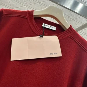 Miu Miu Women Cashmere Crew-Neck Sweater-Red