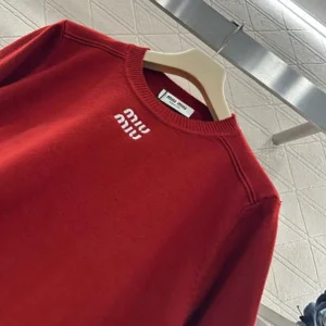 Miu Miu Women Cashmere Crew-Neck Sweater-Red