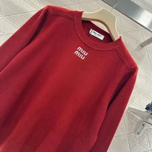 Miu Miu Women Cashmere Crew-Neck Sweater-Red