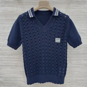 Miu Miu Women Cotton Polo Shirt-Navy MML03L1847F0008