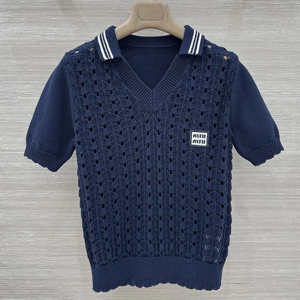 Miu Miu Women Cotton Polo Shirt-Navy MML03L1847F0008