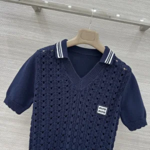 Miu Miu Women Cotton Polo Shirt-Navy MML03L1847F0008