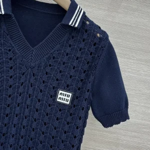 Miu Miu Women Cotton Polo Shirt-Navy MML03L1847F0008