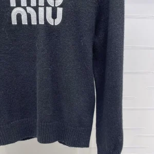 Miu Miu Women Double Cashmere Sweater with Logo-Black