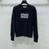 Miu Miu Women Double Cashmere Sweater with Logo-Black