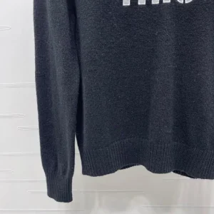 Miu Miu Women Double Cashmere Sweater with Logo-Black
