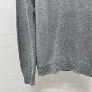 Miu Miu Women Double Cashmere Sweater with Logo-Grey