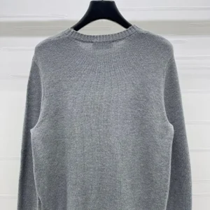Miu Miu Women Double Cashmere Sweater with Logo-Grey