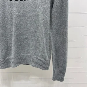 Miu Miu Women Double Cashmere Sweater with Logo-Grey