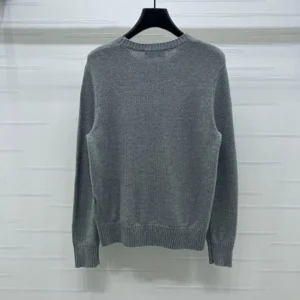 Miu Miu Women Double Cashmere Sweater with Logo-Grey