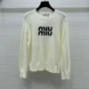 Miu Miu Women Double Cashmere Sweater with Logo-White