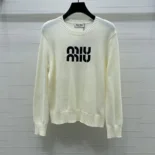 Miu Miu Women Double Cashmere Sweater with Logo-White