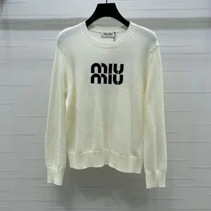 Miu Miu Women Double Cashmere Sweater with Logo-White