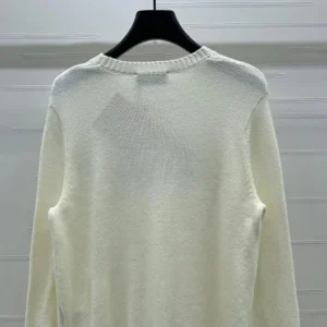Miu Miu Women Double Cashmere Sweater with Logo-White
