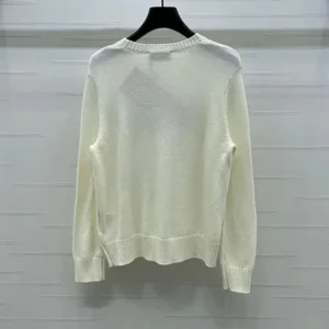 Miu Miu Women Double Cashmere Sweater with Logo-White