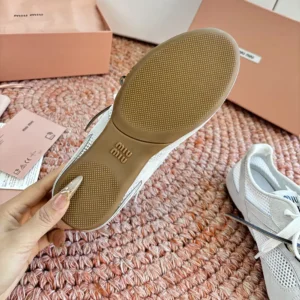 Miu Miu Women Gymnasium Mesh and Suede Sneakers-White 5E589E3KU1