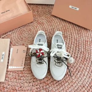 Miu Miu Women Gymnasium Mesh and Suede Sneakers-White 5E589E3KU1