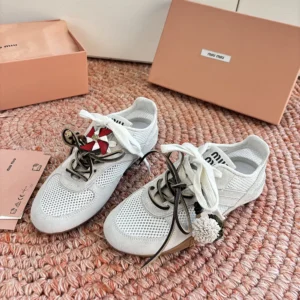 Miu Miu Women Gymnasium Mesh and Suede Sneakers-White 5E589E3KU1