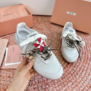 Miu Miu Women Gymnasium Mesh and Suede Sneakers-White 5E589E3KU1