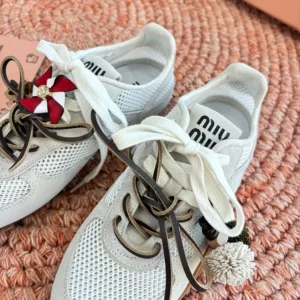 Miu Miu Women Gymnasium Mesh and Suede Sneakers-White 5E589E3KU1