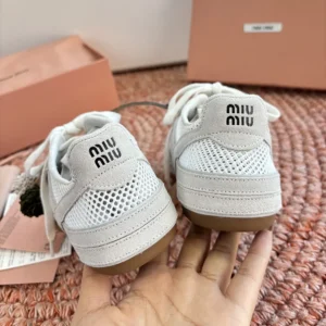 Miu Miu Women Gymnasium Mesh and Suede Sneakers-White 5E589E3KU1