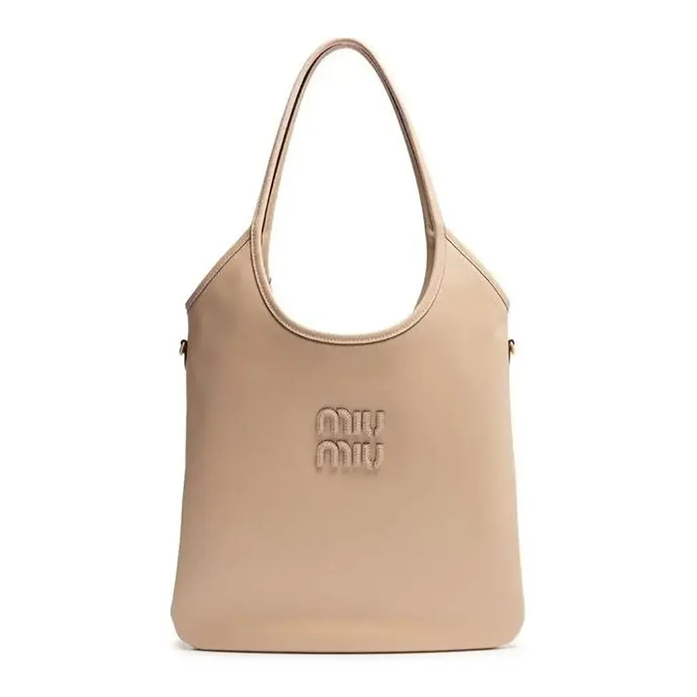 Miu Miu Women IVY Leather Bag with Leather Lettering Logo-Sandy 1 Miu Miu Women IVY Leather Bag with Leather Lettering Logo-Sandy
