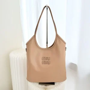 Miu Miu Women IVY Leather Bag with Leather Lettering Logo-Sandy