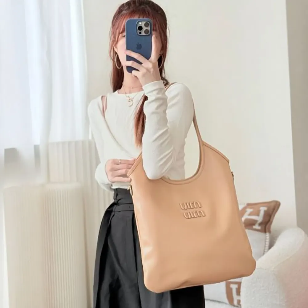 Miu Miu Women IVY Leather Bag with Leather Lettering Logo-Sandy 3 Miu Miu Women IVY Leather Bag with Leather Lettering Logo-Sandy