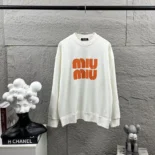 Miu Miu Women Logo-Embroidered Cotton Sweatshirt-Orange
