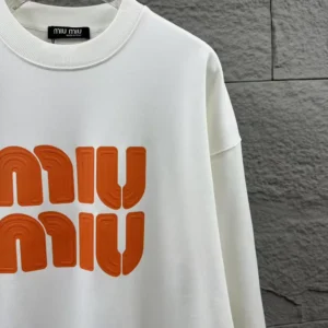 Miu Miu Women Logo-Embroidered Cotton Sweatshirt-Orange