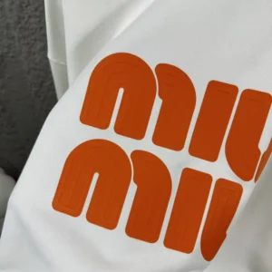 Miu Miu Women Logo-Embroidered Cotton Sweatshirt-Orange