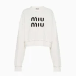 Miu Miu Women Logo-Embroidered Cotton Sweatshirt-White