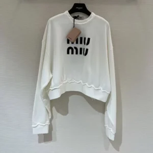 Miu Miu Women Logo-Embroidered Cotton Sweatshirt-White