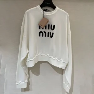 Miu Miu Women Logo-Embroidered Cotton Sweatshirt-White