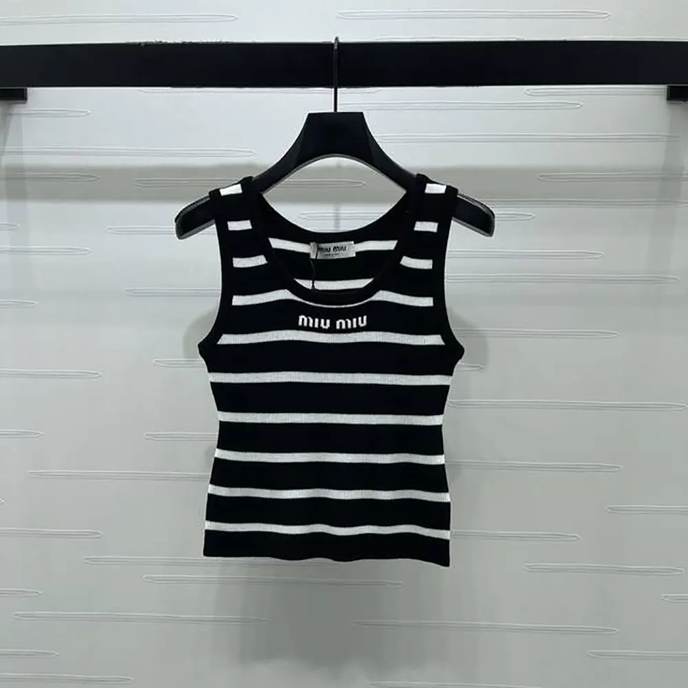 Miu Miu Women Striped Knitted Sports Vest-Black