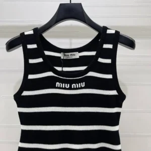 Miu Miu Women Striped Knitted Sports Vest-Black