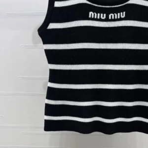 Miu Miu Women Striped Knitted Sports Vest-Black