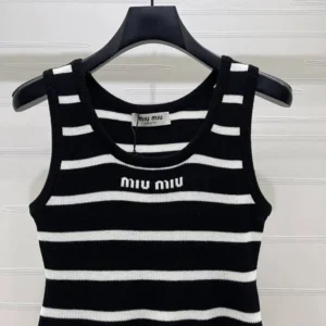 Miu Miu Women Striped Knitted Sports Vest-Black