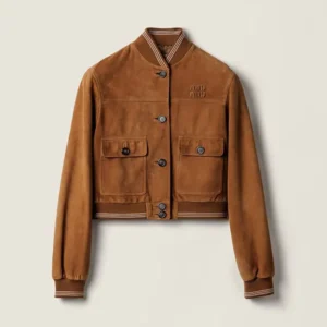 Miu Miu Women Suede Blouson Jacket-Brown MPV996104RF0401