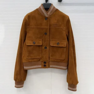Miu Miu Women Suede Blouson Jacket-Brown MPV996104RF0401