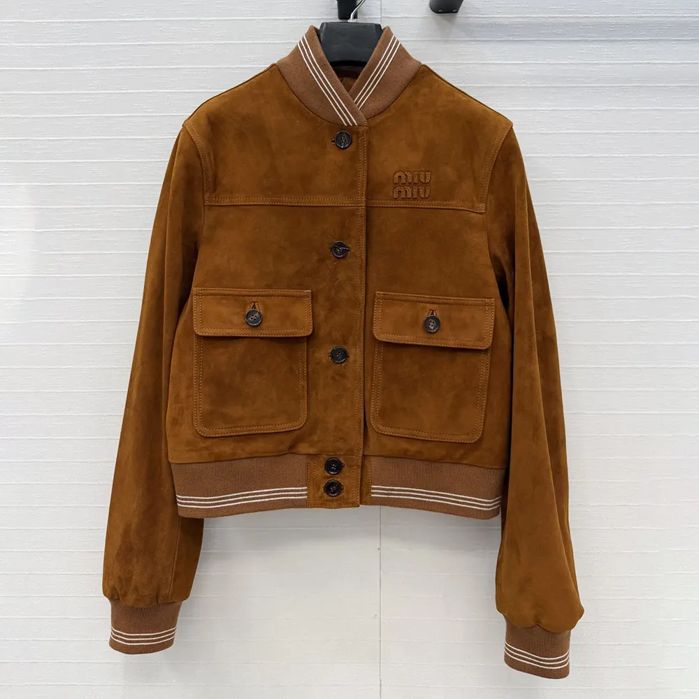 Miu Miu Women Suede Blouson Jacket-Brown MPV996104RF0401