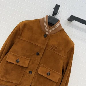Miu Miu Women Suede Blouson Jacket-Brown MPV996104RF0401