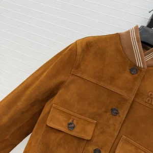 Miu Miu Women Suede Blouson Jacket-Brown MPV996104RF0401