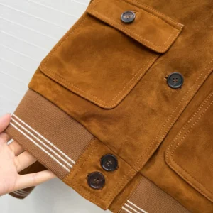Miu Miu Women Suede Blouson Jacket-Brown MPV996104RF0401