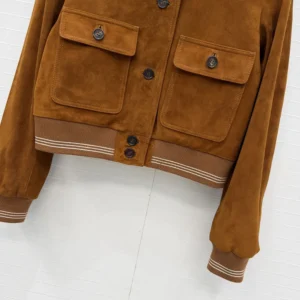 Miu Miu Women Suede Blouson Jacket-Brown MPV996104RF0401