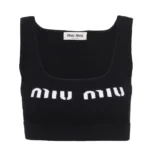 Miu Miu Women Viscose Top with Intarsia Logo-Black