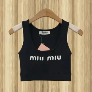 Miu Miu Women Viscose Top with Intarsia Logo-Black