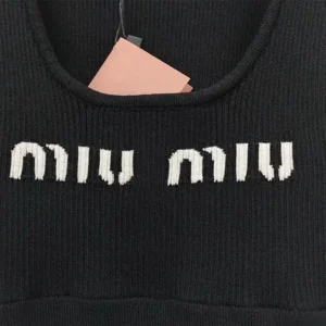 Miu Miu Women Viscose Top with Intarsia Logo-Black