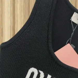 Miu Miu Women Viscose Top with Intarsia Logo-Black